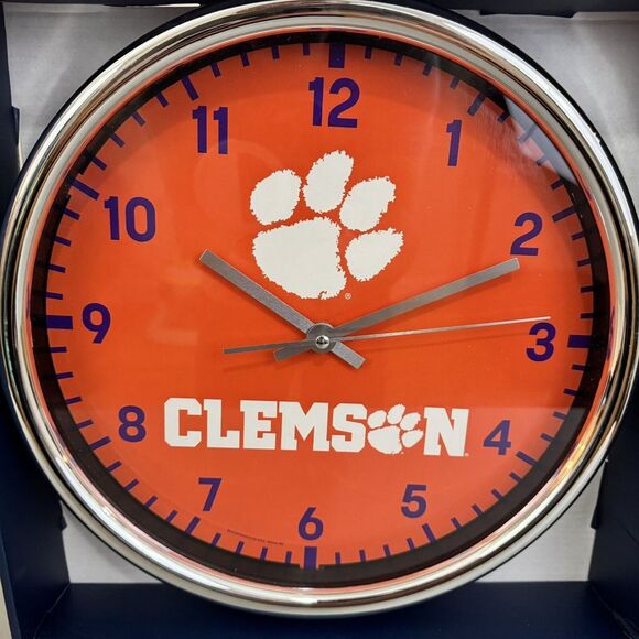 NCAA ACC Clemson Tigers‎ Chrome Wincraft Batter Operated Wall Clock - Picture 1 of 5